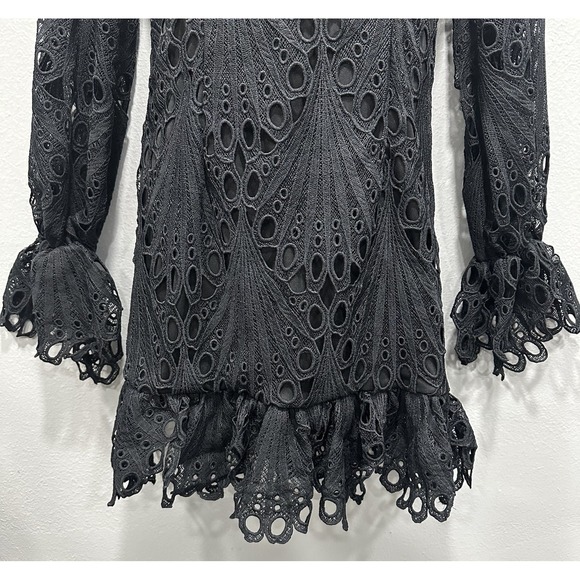 PrettyLittleThing Midi Dress Womens 8 Black Eyelet Crochet Zip Long Sleeves NWT - Picture 2 of 16